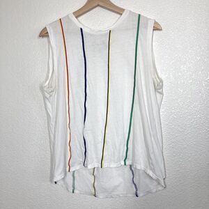 White Sleeveless Stripe Tank Top - Multi-Color